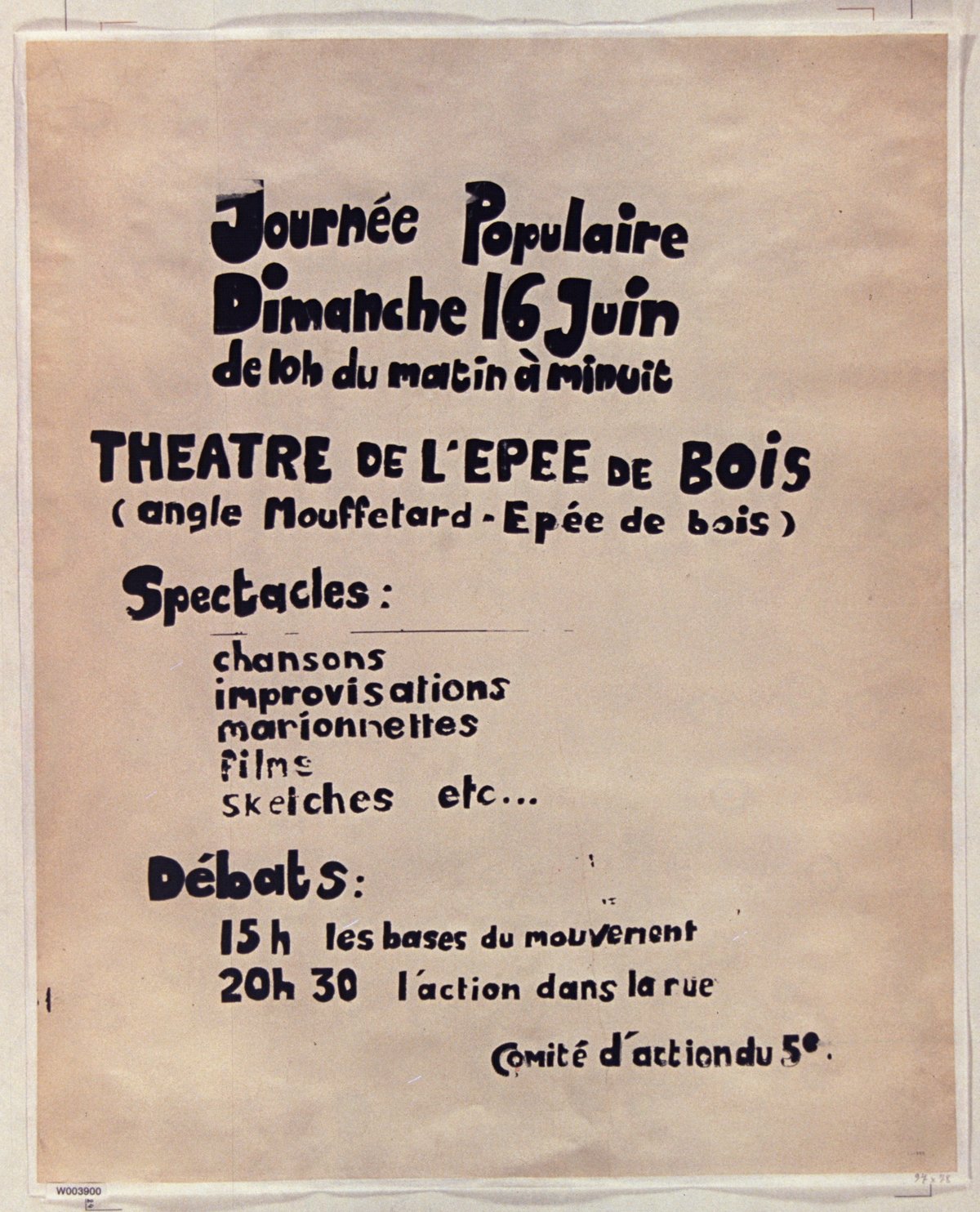 May 1968 Popular Day in France with Théâtre de l'Épée de Bois event posters