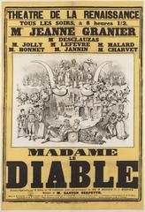 Vintage poster of Theatre de la Renaissance in Paris advertising a féerie-opérette called Madame Le Diable with cast names and artistic details from 1882