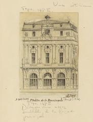 19th century pencil drawing of the Théâtre de la Renaissance in Paris from November 1875 by Léon Leymonnerye