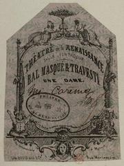 Vintage entry ticket for a lady to a masked and costume ball at Théâtre de la Renaissance, Paris, 19th century
