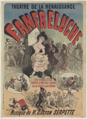 Vintage poster for Théâtre de la Renaissance's 'Fanfreluche,' a 3-act opéra comique with music by Gaston Serpette, illustrated by Jules Chéret in 1883