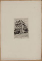 Historic etching of Boulevard Saint-Martin in Paris featuring Théâtre de la Porte Saint-Martin and Théâtre de la Renaissance
