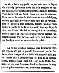 Sheet music titled 'Les Coulisses - 14 mars 1841 - Page 4 - 3ème colonne' related to the balls of the Paris Carnival and Philippe Musard