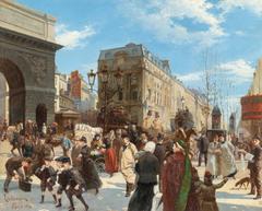 Paris street scene near Porte Saint-Martin in 1891 oil painting