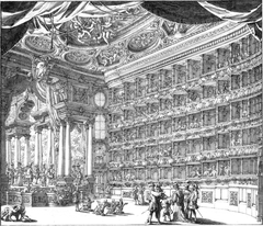 Drawing of the auditorium and stage of Teatro Filarmonico Verona c. 1729 by Francesco Bibiena and Giuseppe Chamant