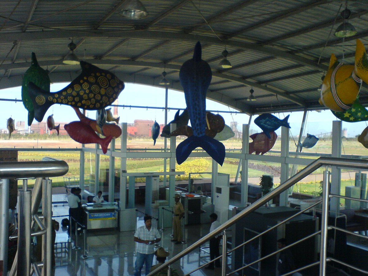 Interior view of passenger terminal at Jindal Vijaynagar Airport in Karnataka, India