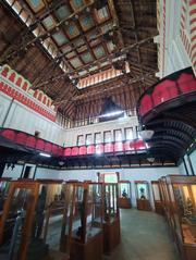 Napier Museum traditional roof with intricate wooden carvings in Thiruvananthapuram
