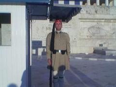 Evzonas guard standing at the Tomb of the Unknown Soldier in Athens