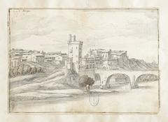 Historic view of Tour Philippe-le-Bel and Pont Saint-Bénezet at Villeneuve-lès-Avignon, France