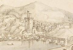 Close-up detail of Tour Philippe-le-Bel at Villeneuve-lès-Avignon, France, viewed from Pont Saint-Bénezet