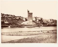 Tour Philippe-le-Bel in Villeneuve-lès-Avignon, France seen from the Île de la Barthelasse with Fort Saint-André entrance visible