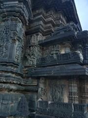 Intricate stone carvings on pillars of Chennakesava Temple in Belur, Karnataka