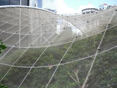 Aviary in Hong Kong Park with lush greenery and birdcages
