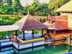 Sree Ananthapadmanabha Swamy temple in Kumbla, Kerala, Hindu Vishnu temple inside square water tank surrounded by ruins and prakara walls