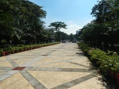 Aerial view of Elliptical Road roundabout surrounding Quezon Memorial Circle in Quezon City