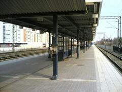 Puistola railway station building in Helsinki during winter