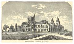 Historic black and white illustration of University College, Toronto, dated 1881