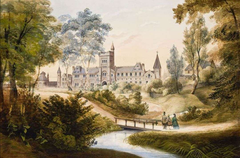 Watercolour painting of University College at University of Toronto with Taddle Creek