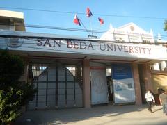 San Miguel district Manila street view with San Beda University and landmarks