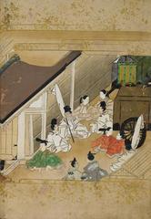 Reunion of Prince Takayoshi and Princess Mikushige-dono depicted with two ox carriages