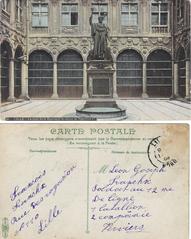 Old Lille stock exchange courtyard and Napoleon 1st statue in 1909