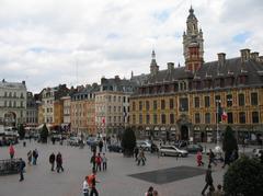 Vieille Bourse and Belfry of the Chamber of Commerce seen from Grand Place in Lille, Nord