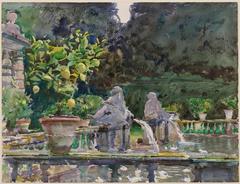 Watercolor painting of Villa di Marlia fountain by John Singer Sargent