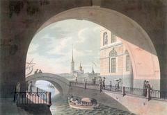 Hermitage Bridge over the Winter Canal in St. Petersburg in 1815 watercolor