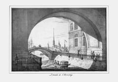 19th century lithographic depiction of the arcade between the theatre and the old hermitage in St Petersburg
