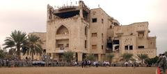 U.S. Army Soldiers watching American football game between FOB Falcon and Team Prosperity at FOB Prosperity Al Salam Palace Baghdad Iraq Feb 3 2007