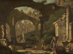 Capriccio with Classical Ruins painting by Charles-Louis Clérisseau showing ancient Roman architectural ruins