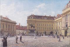 The Josefsplatz in Vienna historical city square with classical buildings, 1831 painting by Rudolf von Alt