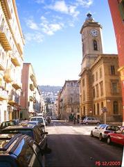 View of La Rue Fodéré in Nice from the western side with the back of the port church on the right
