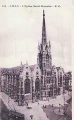 Saint Maurice Church in Lille before World War I with street scenes and tramway