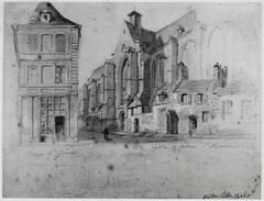 Surroundings of Saint Maurice Church in Lille in 1846 with historical buildings and pathways
