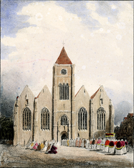 Historic lithograph of St. Maurice Church in Lille, detailed architectural rendering