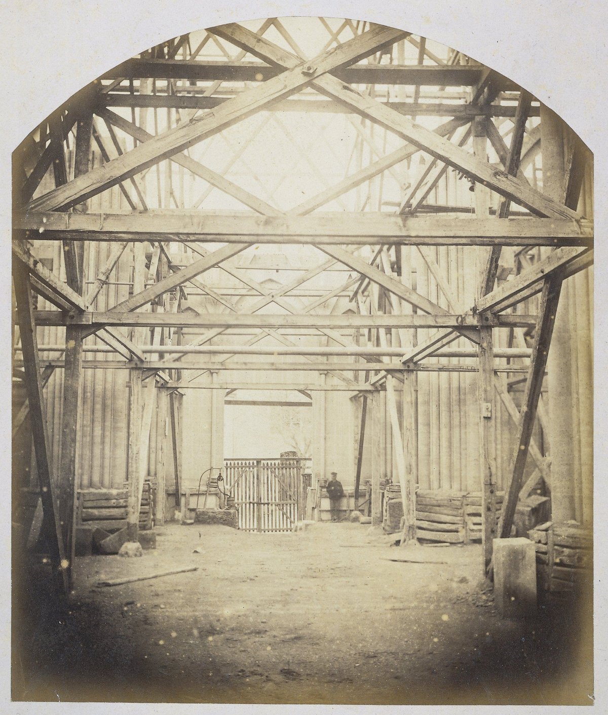 Interior view of the northern transept of the St Vincent de Paul Church under construction in Marseille, France, circa 1852-1855