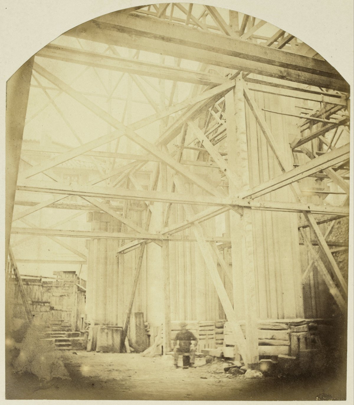Church of St Vincent de Paul in Marseille under construction in 1850s with detailed architectural elements and scaffolding on the south side
