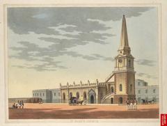 St Mary's Church at Fort St George in Madras, historical engraving from 1841