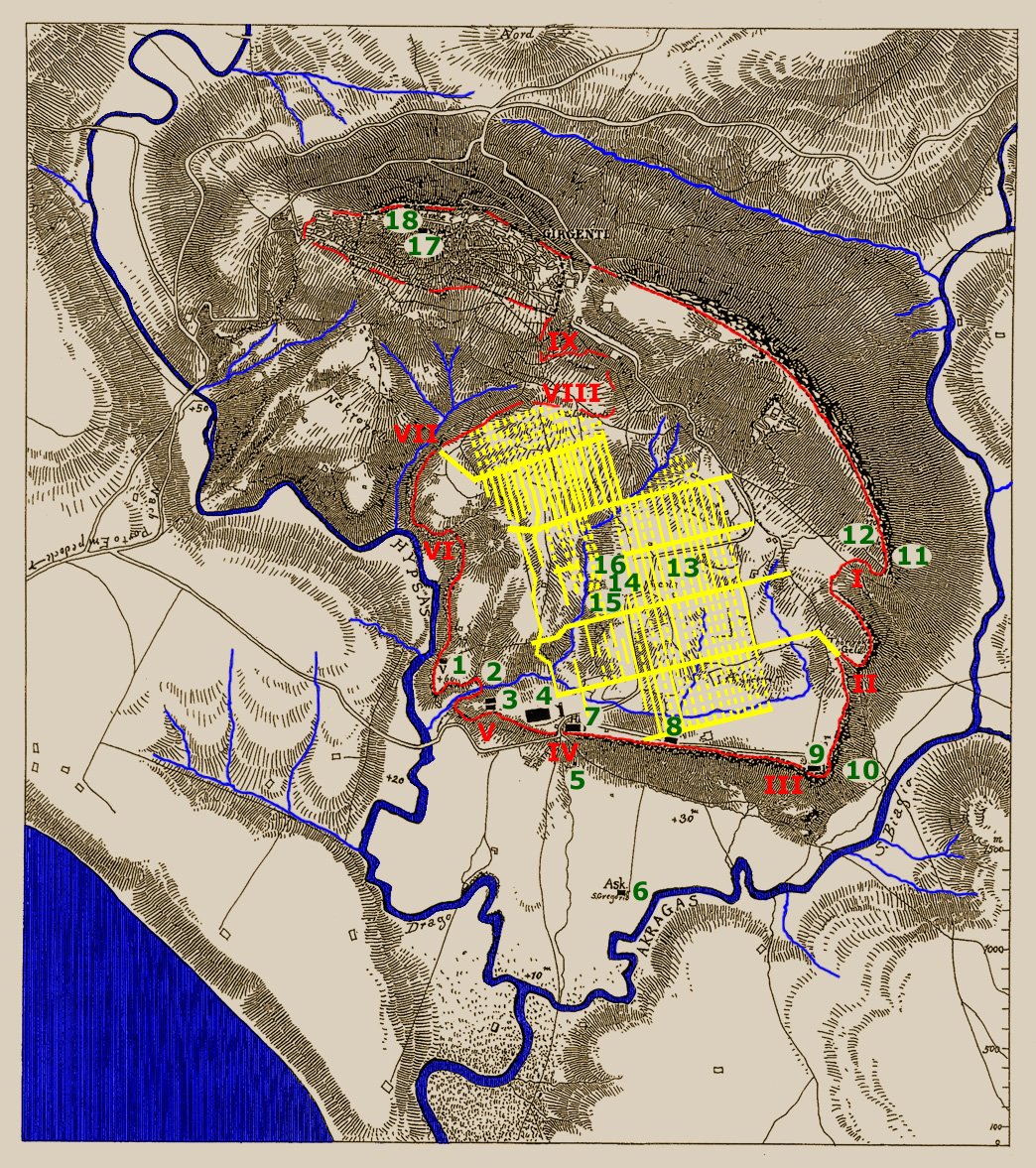Sitemap of the Agrigento archaeological sites