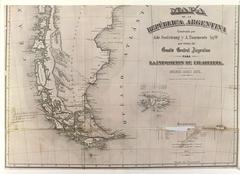 Historical 1875 map highlighting Argentine boundary proposal with Chile including Tierra del Fuego and Beagle Channel