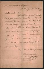 Handwritten letter from Bernardo de Irigoyen to Ovidio Lagos dated August 10, 1879