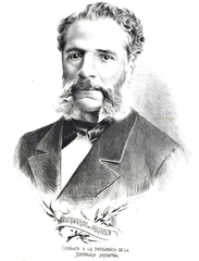 Bernardo de Irigoyen engraving from El Indiscreto magazine, May 10, 1885