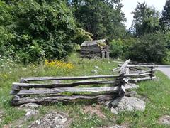 Wooden fence on rocky terrain at Humpback Rocks Visitor Center in Blue Ridge Parkway, Virginia