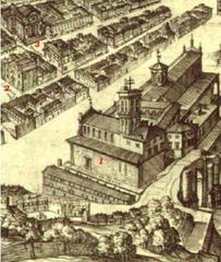 Detail of 1593 painting showing churches in Borgo, Rome: S. Spirito in Sassia, S. Giacomo a Scossacavalli, and S. Maria in Traspontina