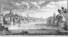 Historical map segment featuring Via della Lungara, Dome of S. Pietro, Villa Barberini, Chiesa ed Ospedale di S. Spirito, and S. Giovanni dei Fiorentini