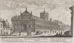 Historic view of the Santo Spirito hospital facade with detailed entrances and resident areas