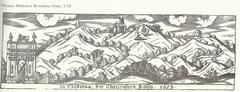 Antique engraving of Monte Berico by Cristoforo Rosio depicting historical religious scenes