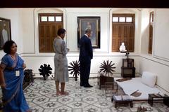 President Barack Obama and First Lady Michelle Obama visiting Gandhi's room at Mani Bhavan Gandhi Museum in Mumbai