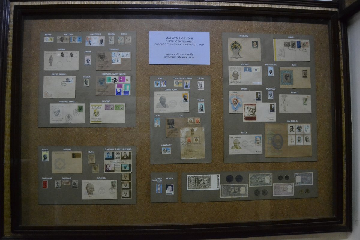 Mani Bhavan India 2011 01673 Postage stamps displayed on a wall